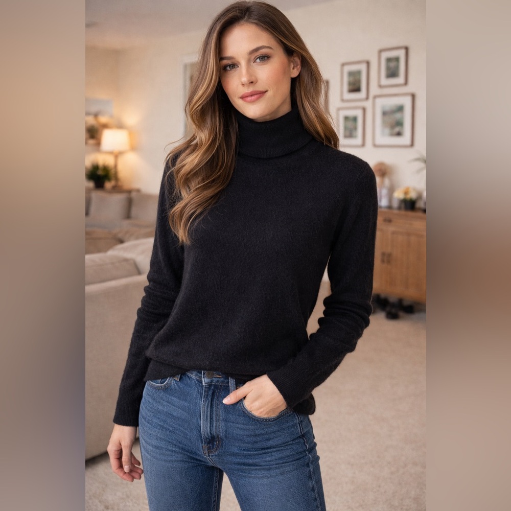 Lord & Taylor 100% Cashmere Classic Black Turtleneck Sweater XS